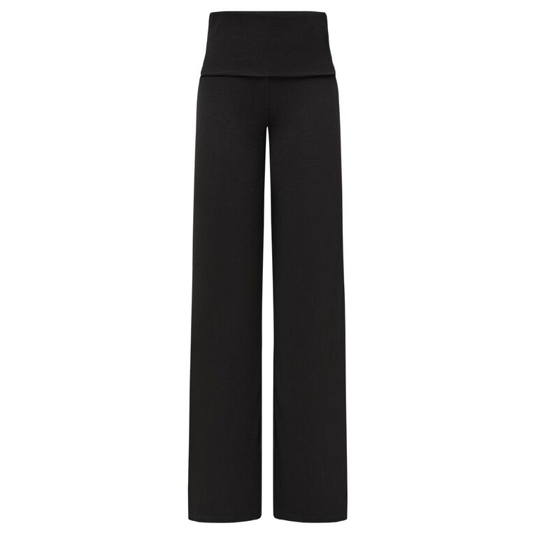 H&H Women's Rib Fold Over Lounge Pants, Black, hi-res