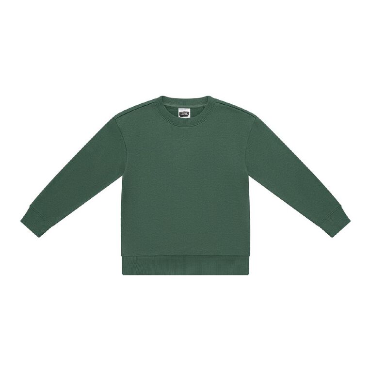 Young Original Kids' Plain Crew Sweat, Green Dark FOREST, hi-res
