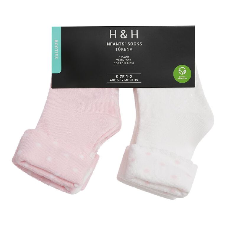 H&H Infants' Scallop Turn Top 5 Pack, Pink Light, hi-res