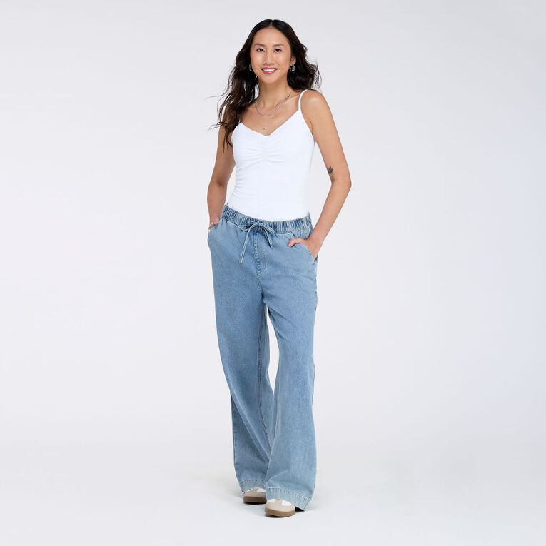 H&H Women's Wide Leg Pull On Jeans, Denim Light, hi-res
