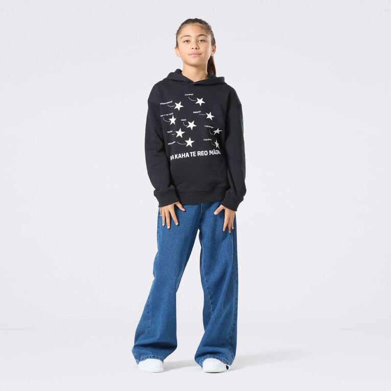 MLC Kids' Matariki Glow In The Dark Hoodie, Black, hi-res