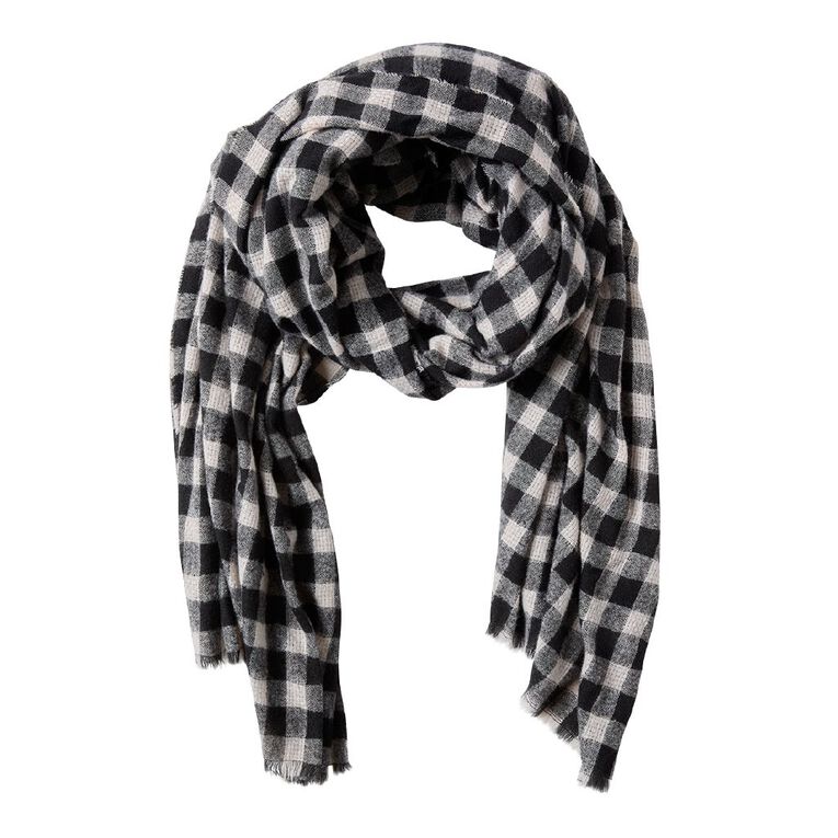 H&H Womens Check Scarf, Black/White, hi-res