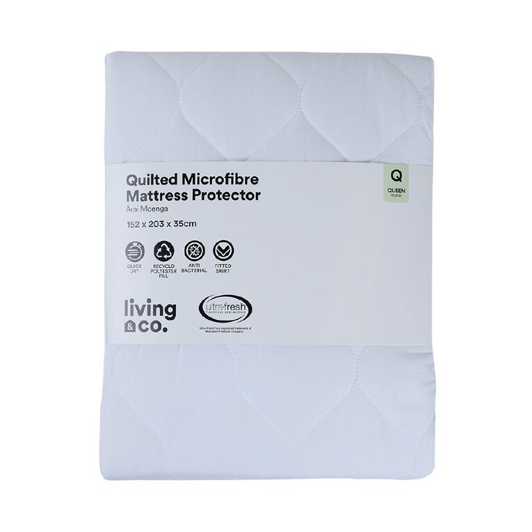 Living & Co Mattress Protector Microfibre Fitted White Queen, , hi-res