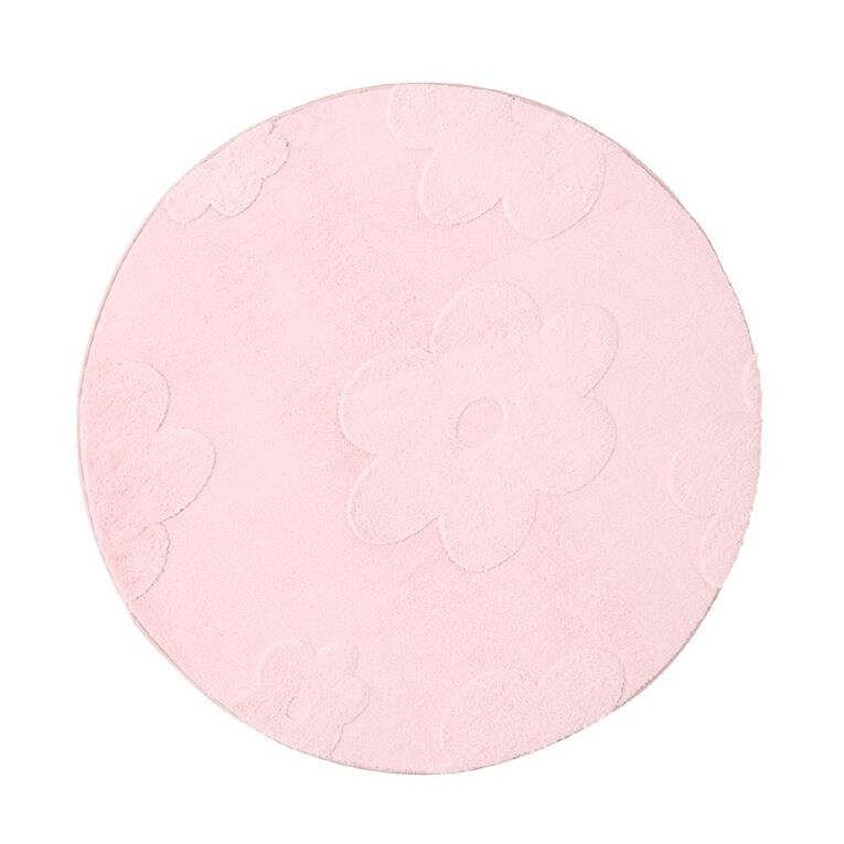 Living & Co Kids Rug Faux Bunny Fur 90cm Flowers Pink, , hi-res