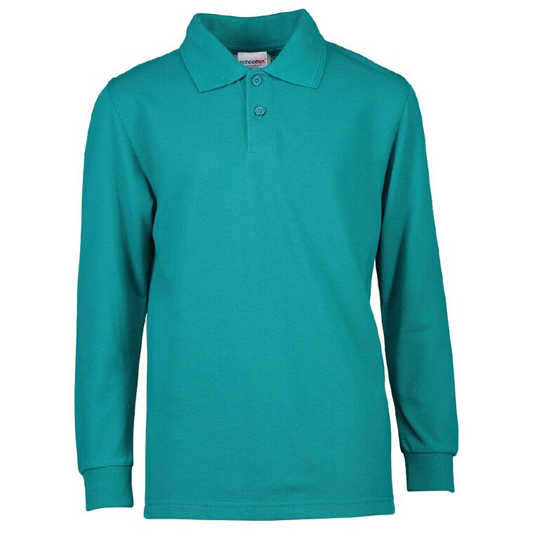 Schooltex Kids' Long Sleeve Polo, Jade, hi-res