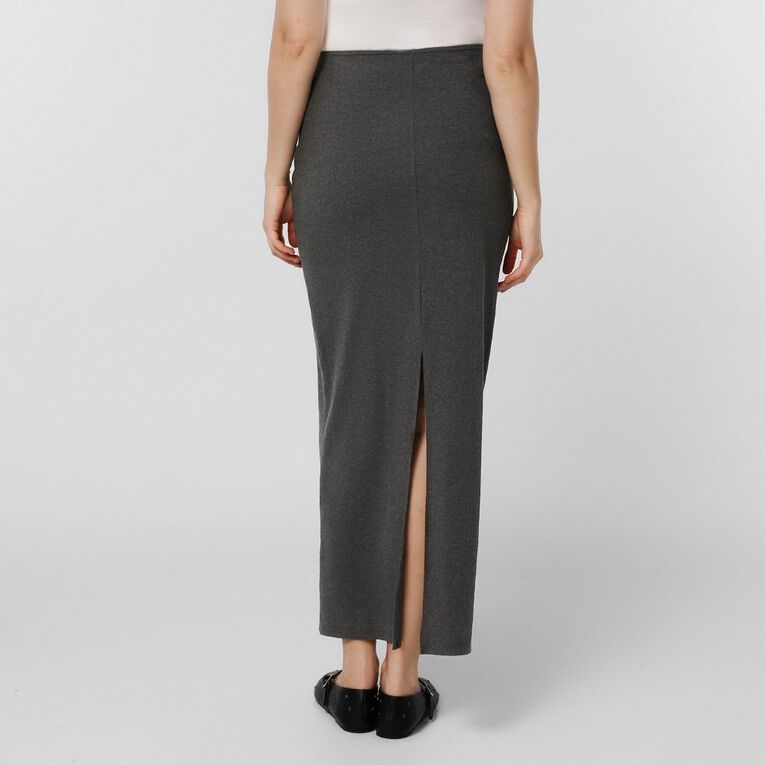 H&H Women's Rib Knit Maxi Skirt, Charcoal/Marle, hi-res