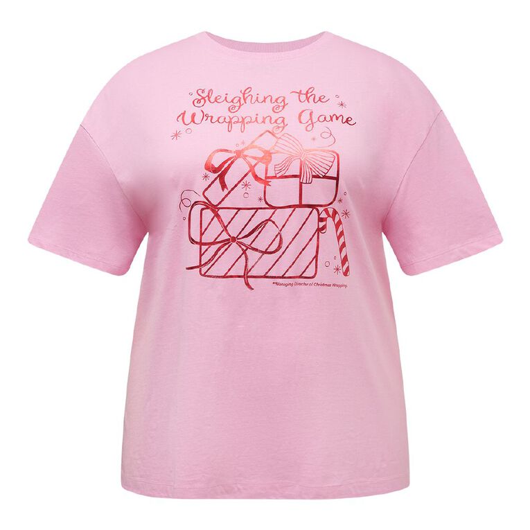 H&H Women's Curve Graphic Christmas Tee, Pink Mid, hi-res