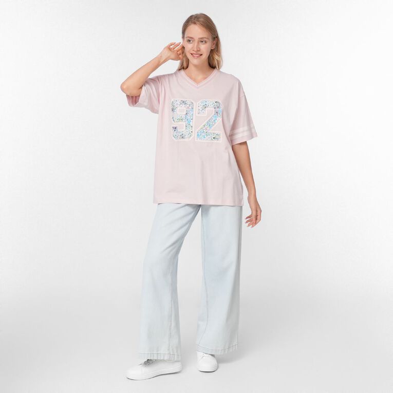 H&H Women's Amber Rixon V-Neck Drop Shoulder Tee, Pink, hi-res