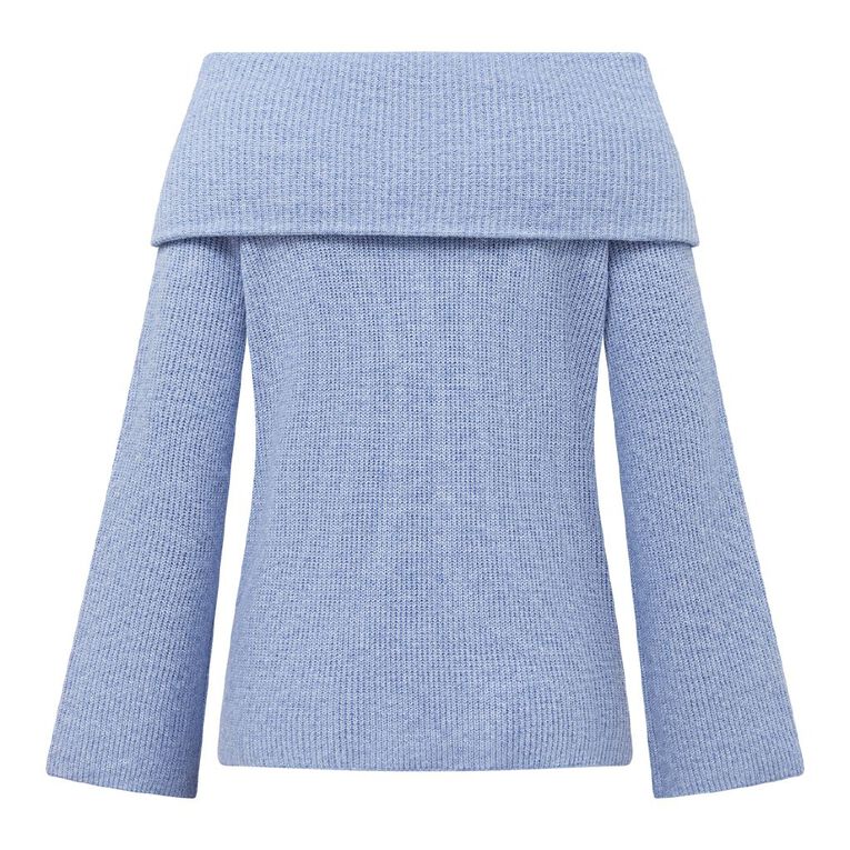 H&H Women's Long Sleeve Off Shoulder Knit Jumper, Blue Light, hi-res