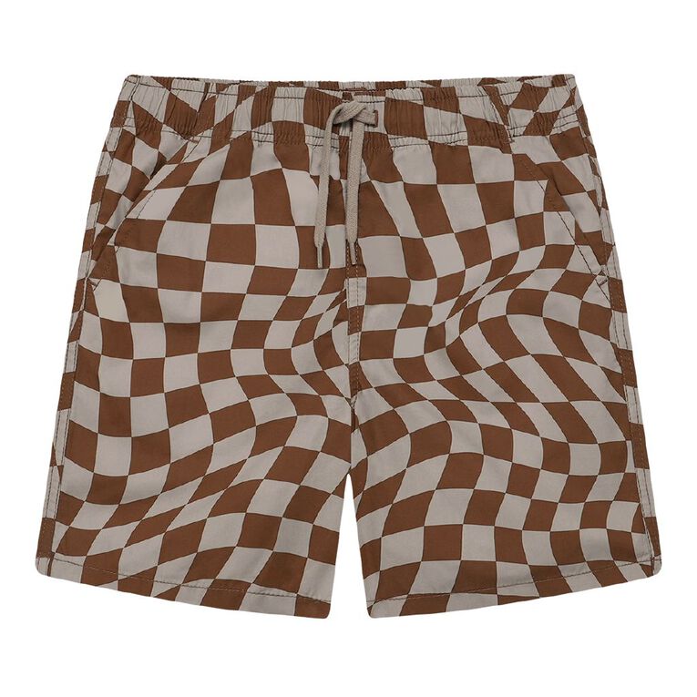 Young Original Printed Cotton Volley Shorts, Brown Mid, hi-res