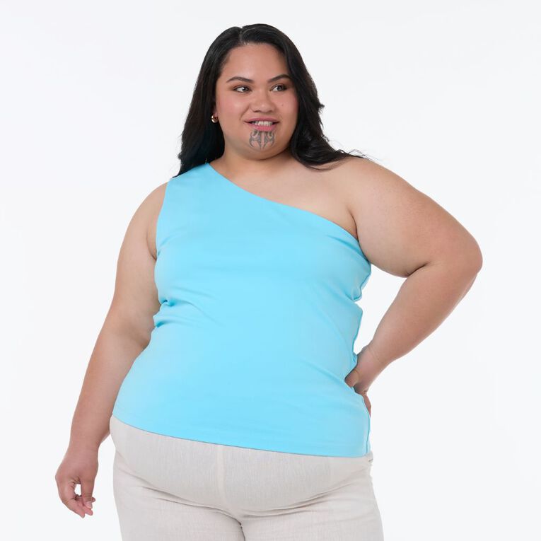 H&H Plus Plus Women's One Shoulder Tank, Blue Light, hi-res