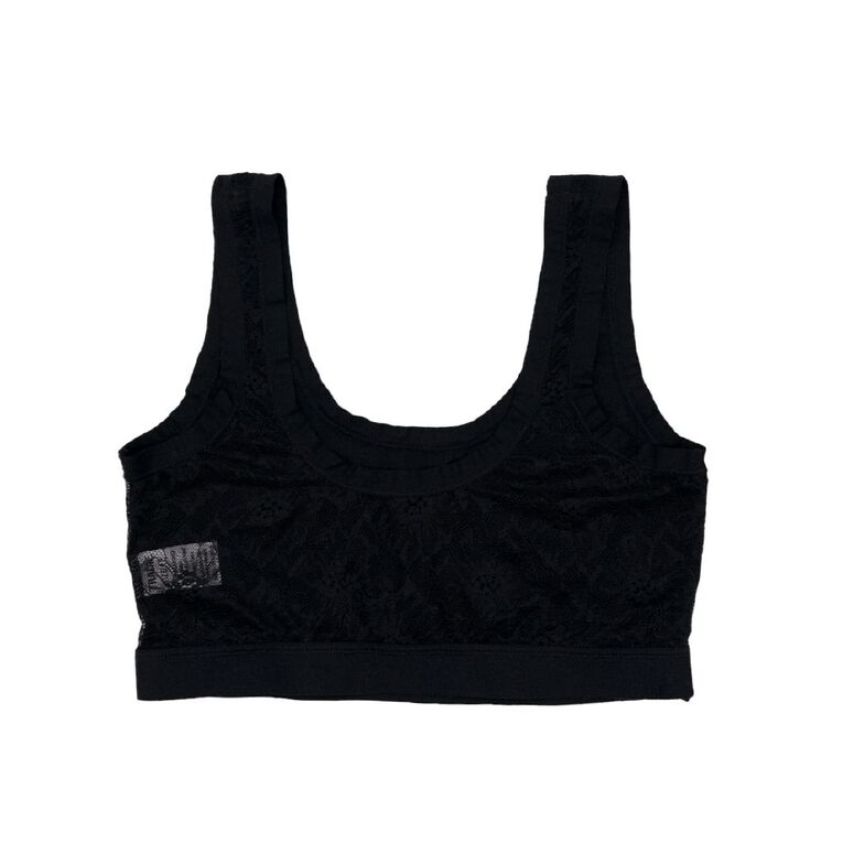 Tradie Women's No Show Lace Crop, Black, hi-res