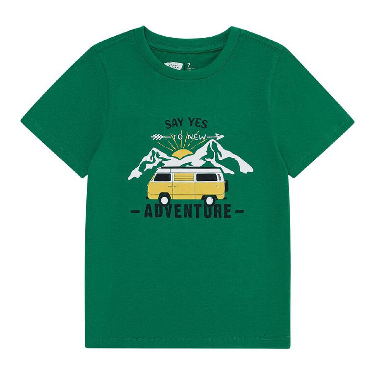 Young Original Print Short Sleeve Tee, Green Mid ADVENTURE, hi-res