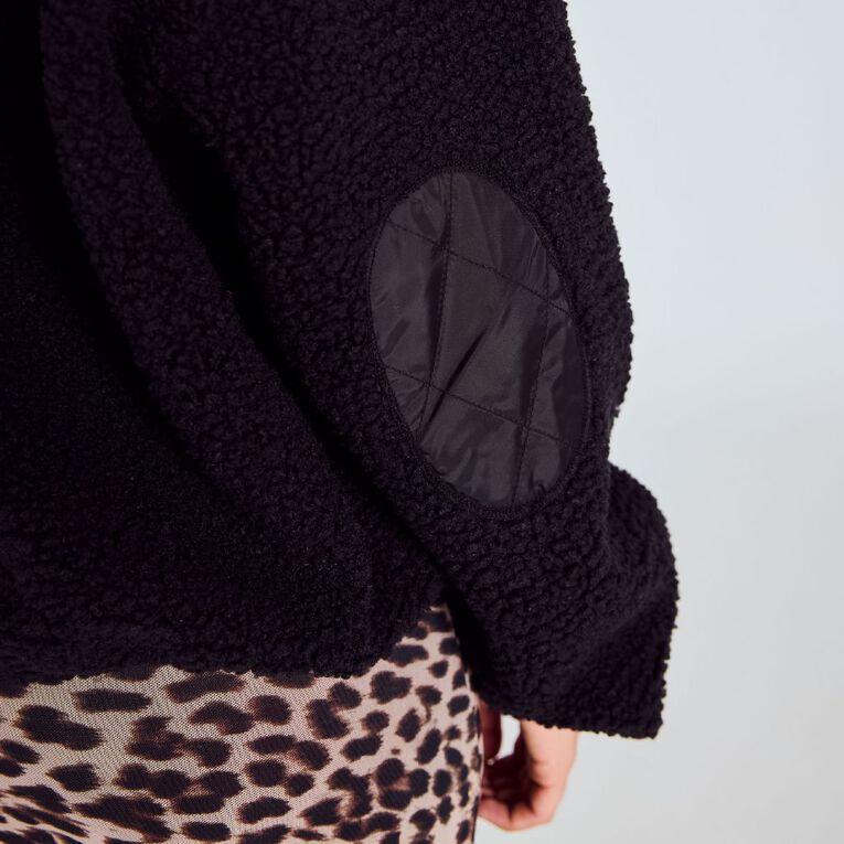 BRDRLESS Cleo ZIp-Thru Long Sleeve Teddy Fleece, Black, hi-res