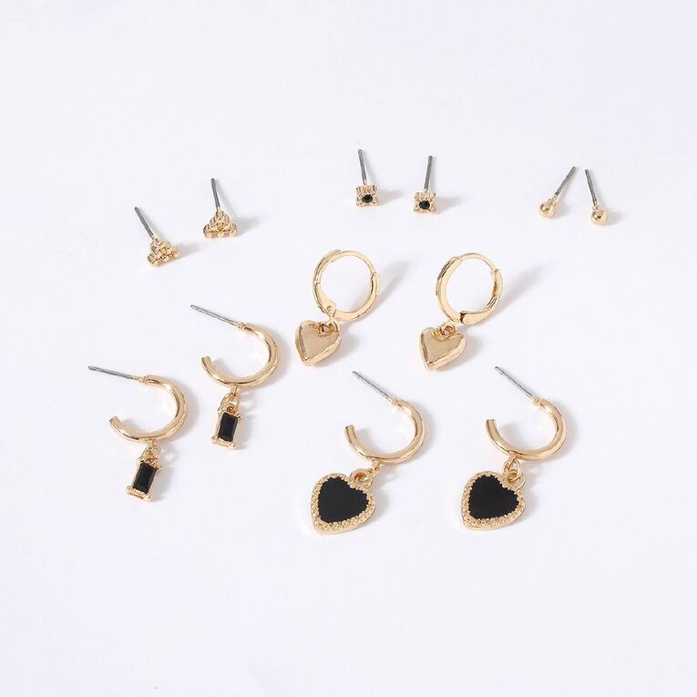 H&H Heart Black Gold Earrings, , hi-res