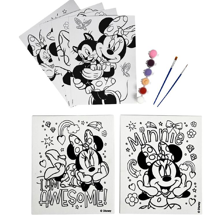 Mickey Mouse & Minnie Mouse Art Canvas and Paint Set 18 Pack The