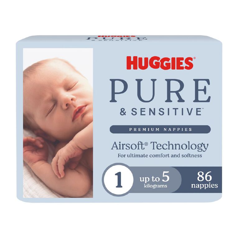 Huggies Pure and Sensitive Nappies Size 1 86x2, , hi-res