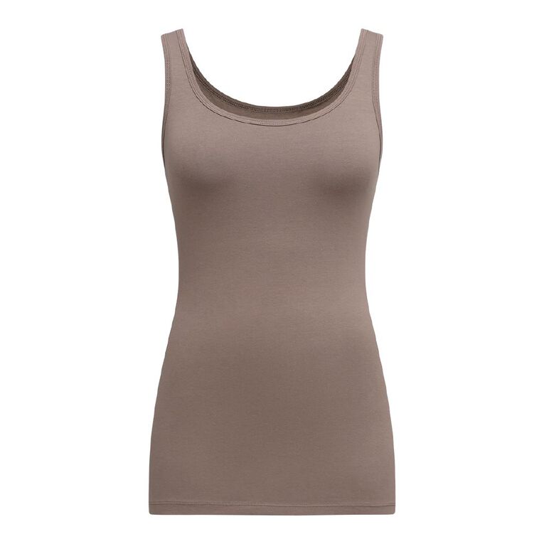H&H Essentials Women's Stretch Cotton Longline Tank, Brown Light, hi-res
