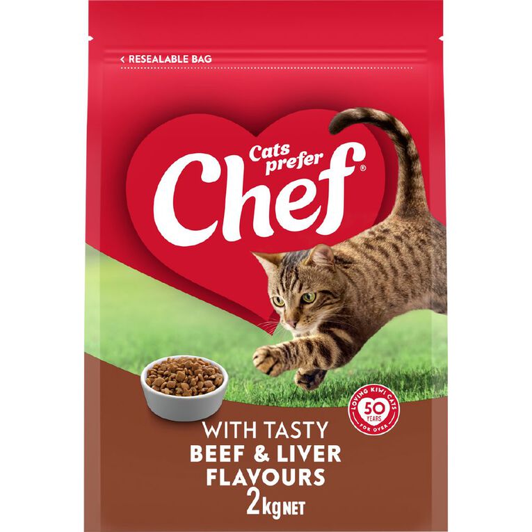Chef With Tasty Beef And Liver Flavours Cat Food 2kg, , hi-res