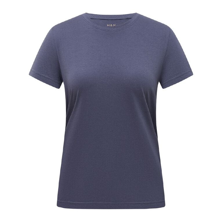 H&H Women's Short Sleeve Crew Neck Cotton Tee, Blue Dark NIGHTSHADW, hi-res