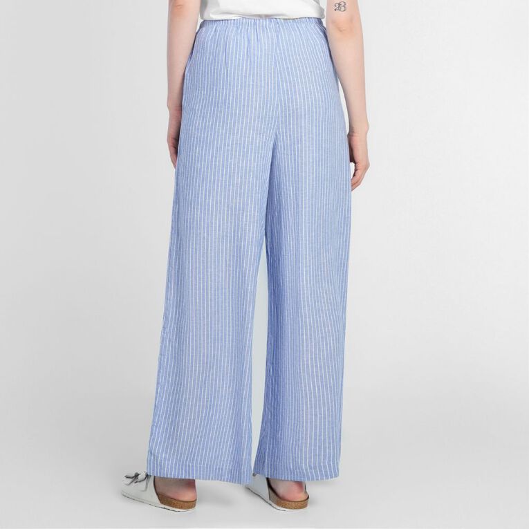 H&H Women's Tie Waist Linen Blend Pants, Blue Mid, hi-res
