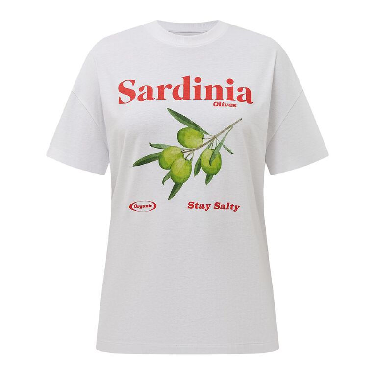 H&H Women's Short Sleeve Boyfriend Graphic Tee, White OLIVE, hi-res