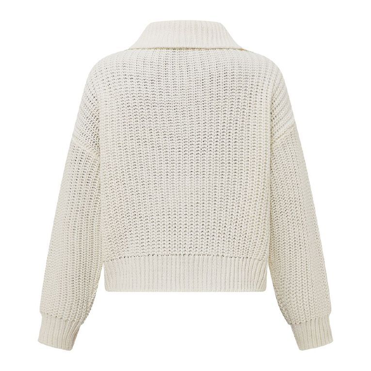 H&H Women's Zip Through Jumper, Cream, hi-res