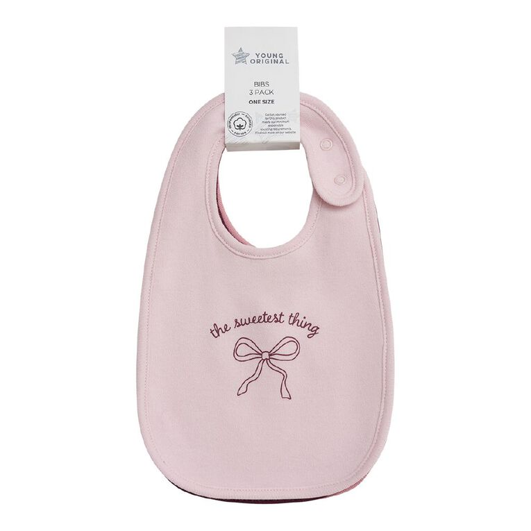 Young Original Babies' Dome Bibs 3 Pack, Pink Light, hi-res