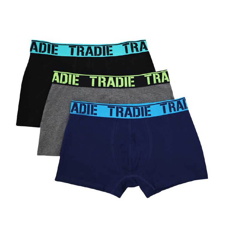 Tradie Men's Trunks 3 Pack, Blue, hi-res