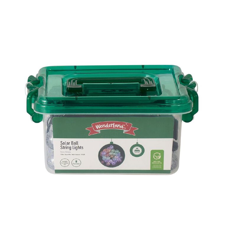 Wonderland Solar String Lights 50 LED Green Wire Multi Colour, , hi-res