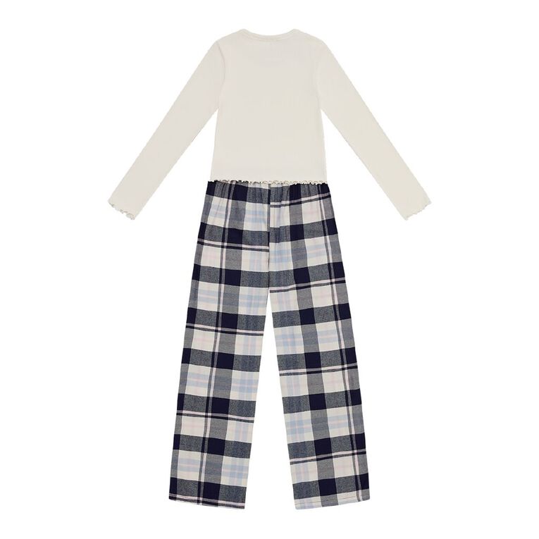 H&H Girls' Pointelle and Flannelette Pyjama Set, Blue Dark, hi-res