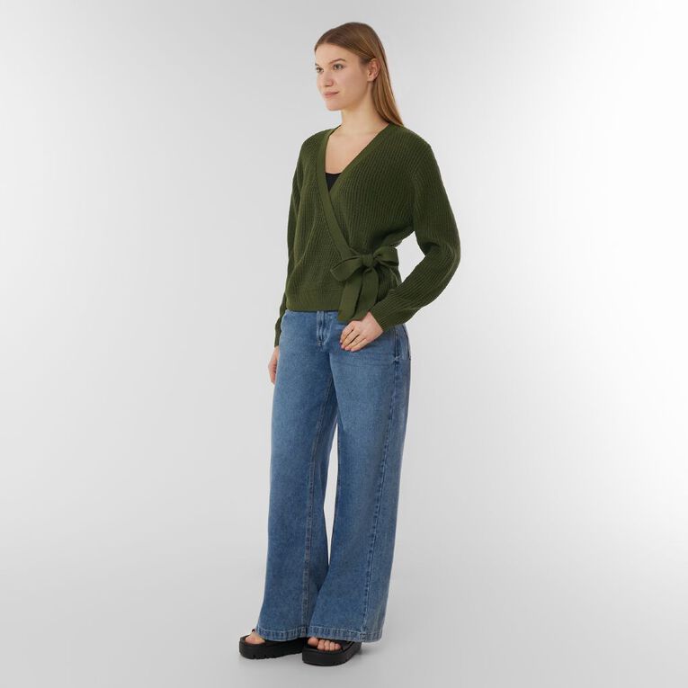 H&H Women's Wrap Cardigan, Green Dark, hi-res