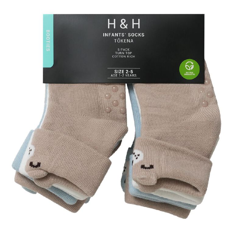 H&H Infants' 3D Turn Top Socks 5 Pack, Blue Light, hi-res