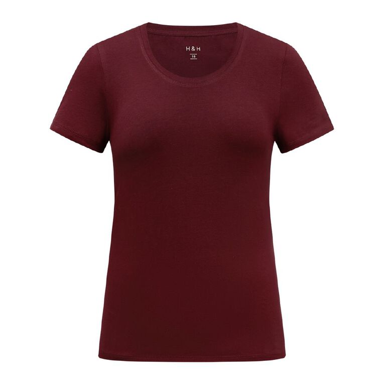 H&H Essentials Women's Stretch Cotton Scoop Neck Tee, Red Dark, hi-res