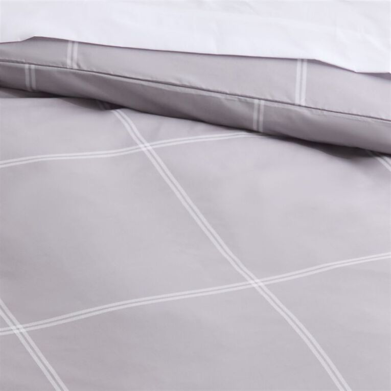 Living & Co Duvet Cover Set Grid Grey Single, , hi-res