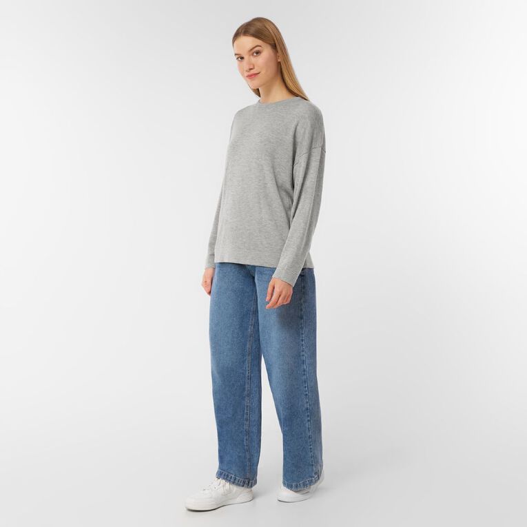 H&H Women's Merino Blend Crew Neck Knit, Grey Marle, hi-res