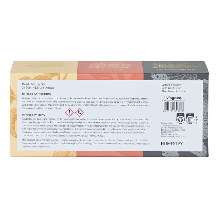 Living & Co Homestay Diffuser Set of 3 Lemon Grapefruit Blackberry, , hi-res
