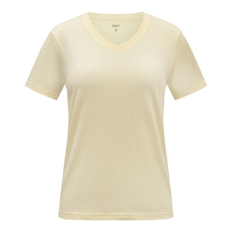 H&H Women's Short Sleeve Cotton V-Neck Tee, Yellow Light, hi-res