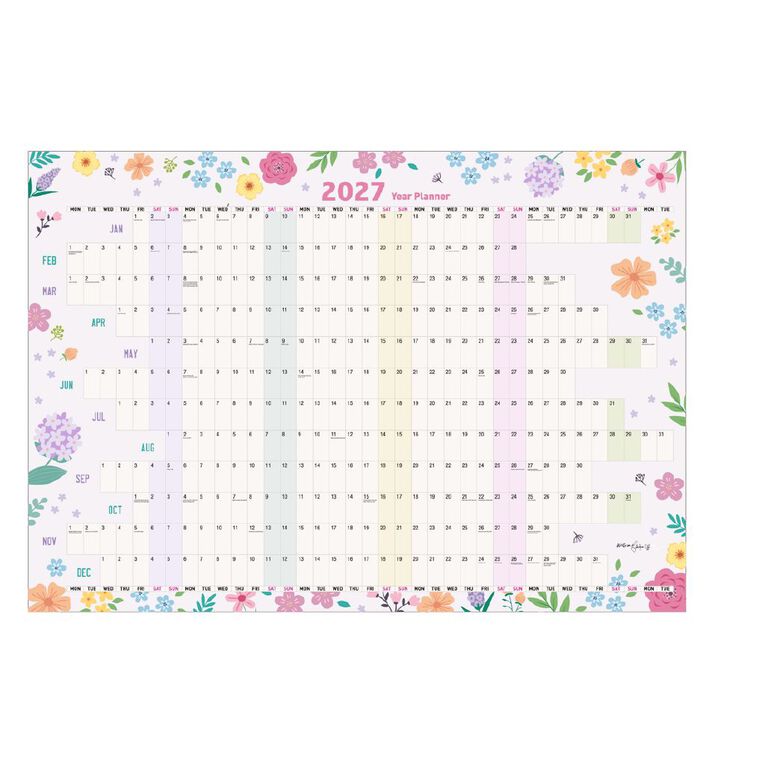 WS 2027 Wall Planner 1000x700mm Flowers, , hi-res