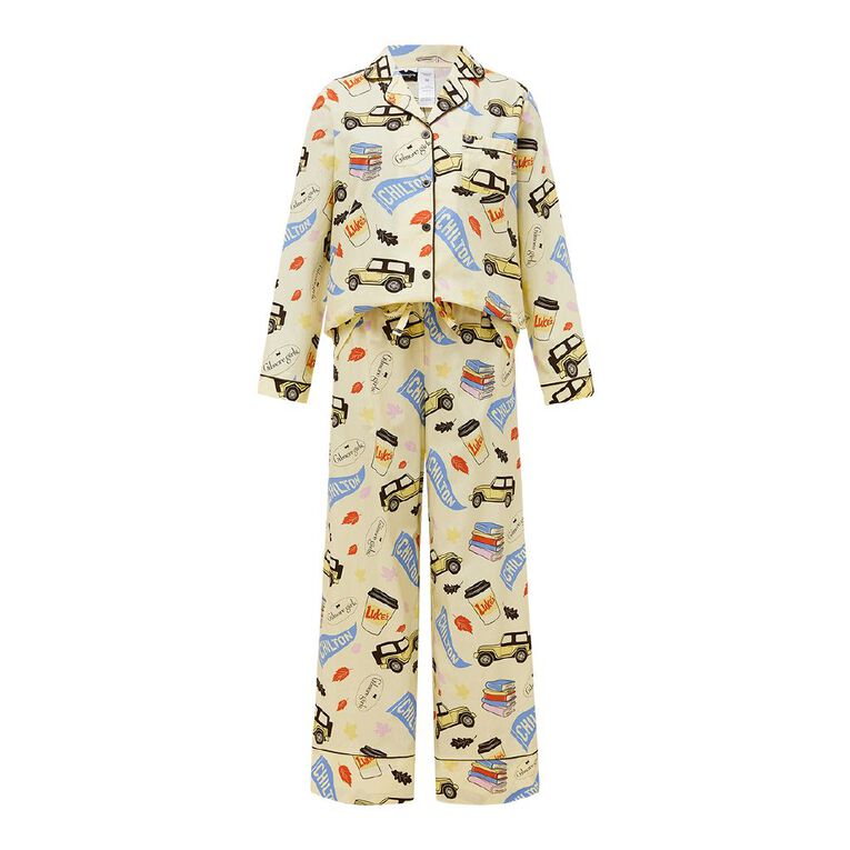 Gilmore Girls Women's Cotton Button Up Pyjama Set, Yellow Light, hi-res