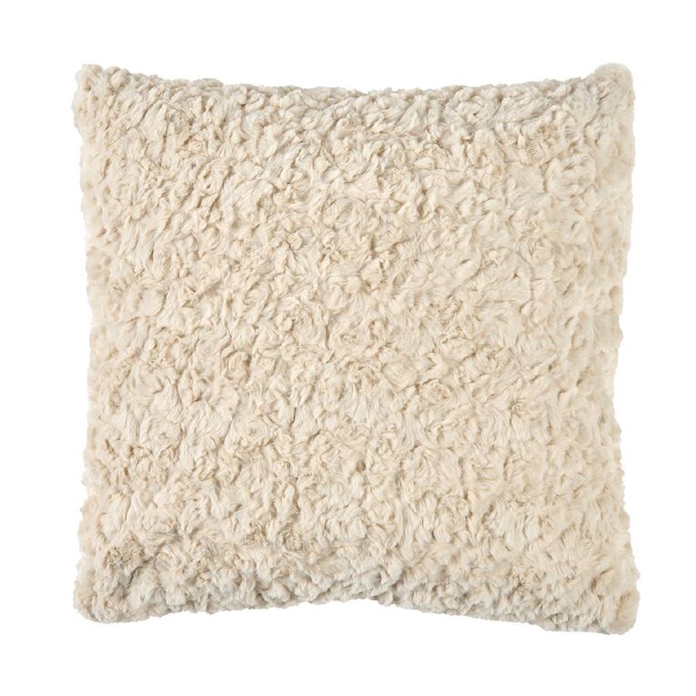 Living & Co Cushion Faux Fur Textured Natural 45cm x 45cm, , hi-res
