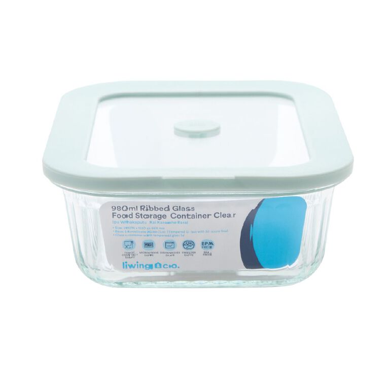 Living & Co Ribbed Rectangle Glass Food Storage Container 1L, , hi-res