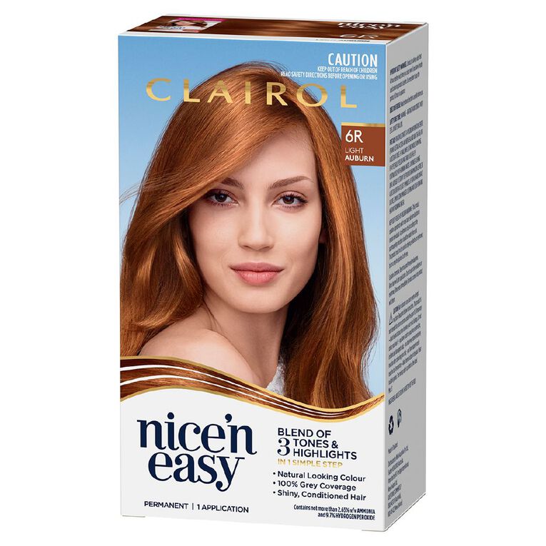 Clairol Nice N Easy Permanent Hair Colour Light Auburn 6R, , hi-res