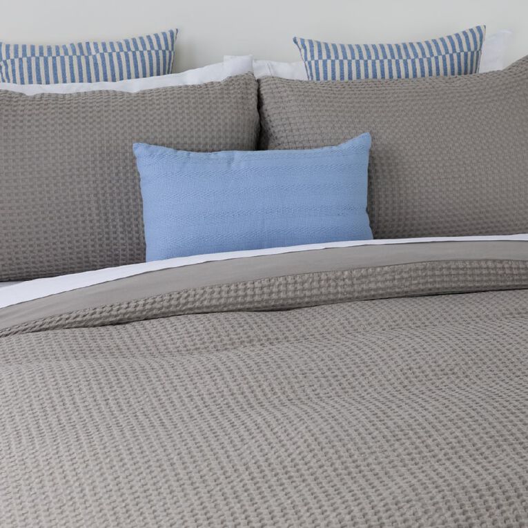 Living & Co Duvet Cover Set Cotton Waffle Grey King Single, , hi-res