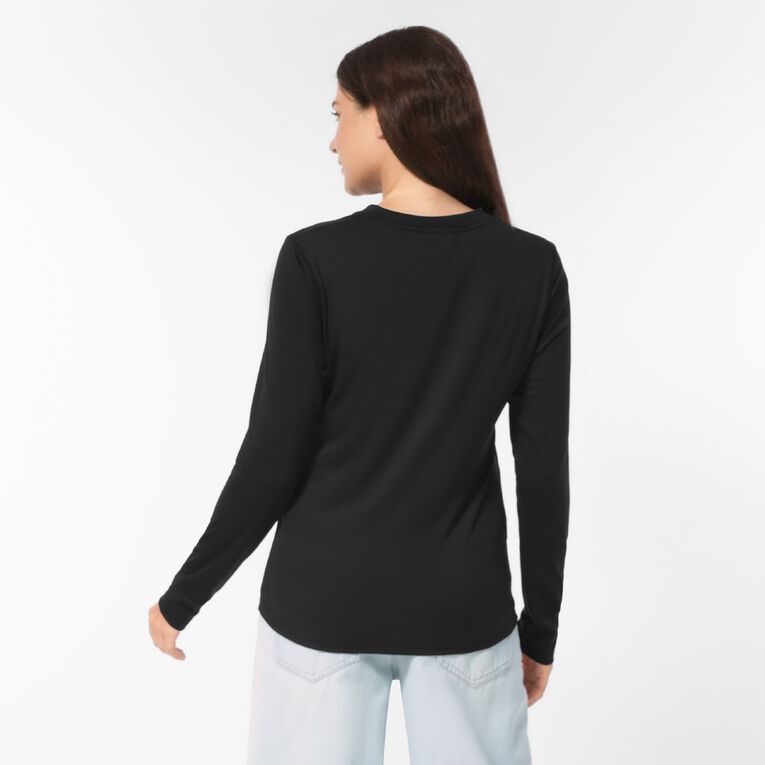 H&H Women's Comfy Henley Pyjama Top, Black, hi-res