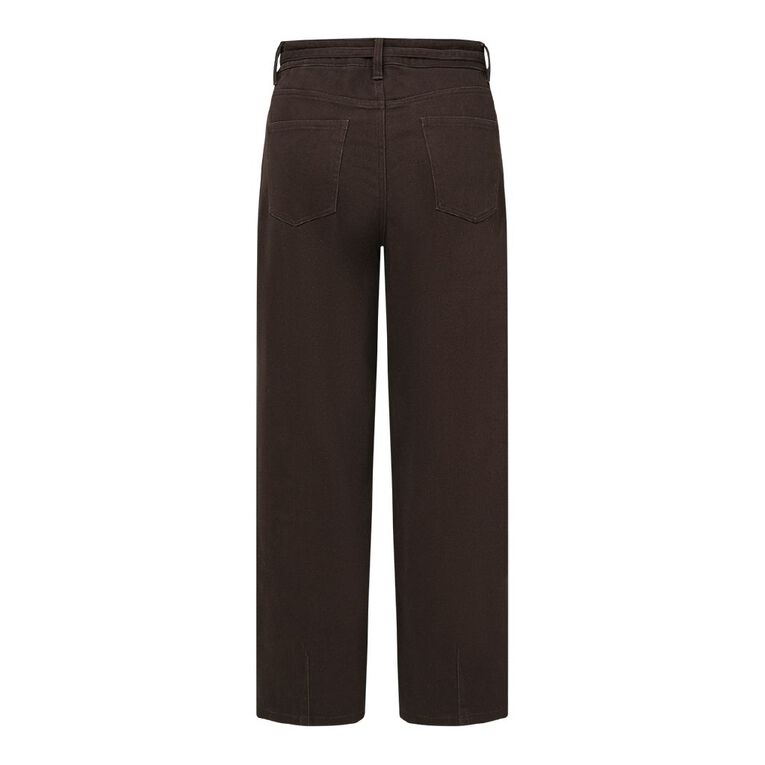 H&H Women's Mid Rise Belted Barrel Leg Jeans, Brown Dark, hi-res