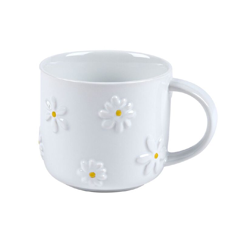 Living & Co Embossed Daisy Mug White, , hi-res
