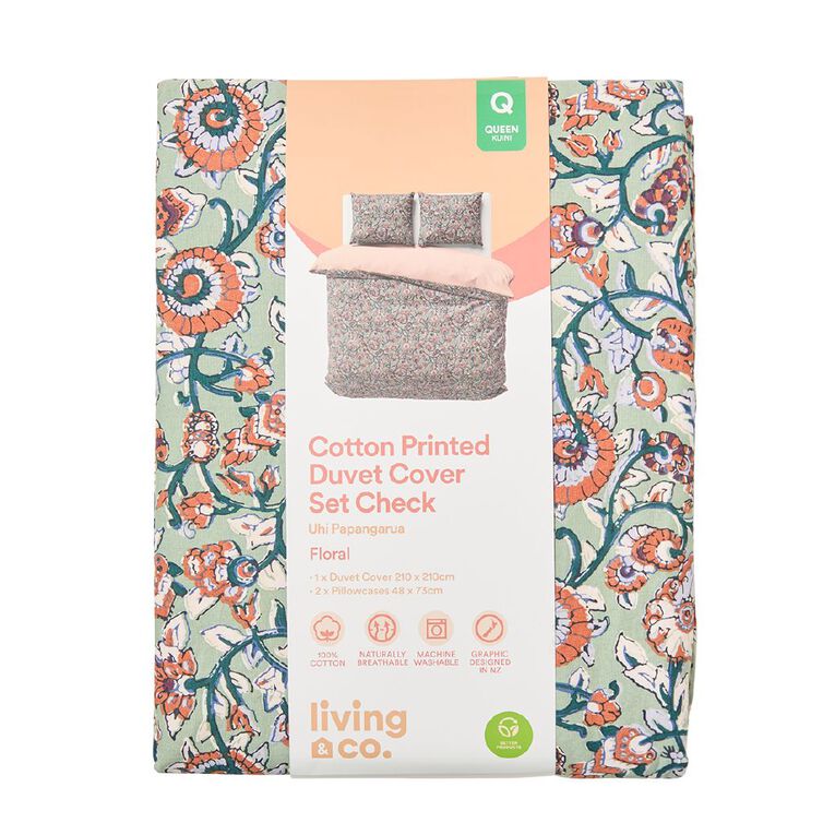 Living & Co Cotton Duvet Cover Set Floral Multi-Coloured King, , hi-res