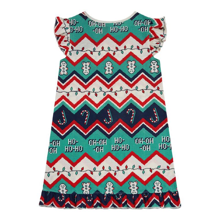 H&H Girls' Christmas Frill Knit Nightie, Green Mid, hi-res