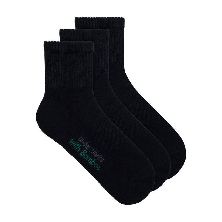 Underworks Men's Bamboo Quarter Crew Socks 3 Pack, Black, hi-res
